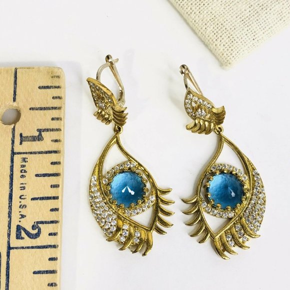 Turkish Handmade 925 Sterling Hamsa Blue CZ Stone Women's Earrings Ring Set New - Picture 6 of 6